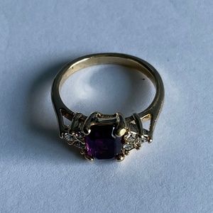 Vintage Gold Tone Amethyst and Diamond Cocktail Ring Faux?